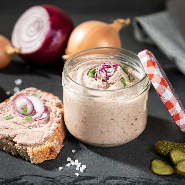 Zwiebelleberwurst im Glas